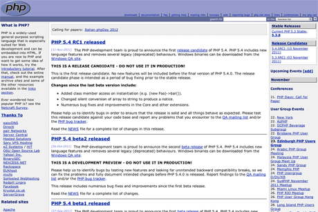 Screenshot of php.net