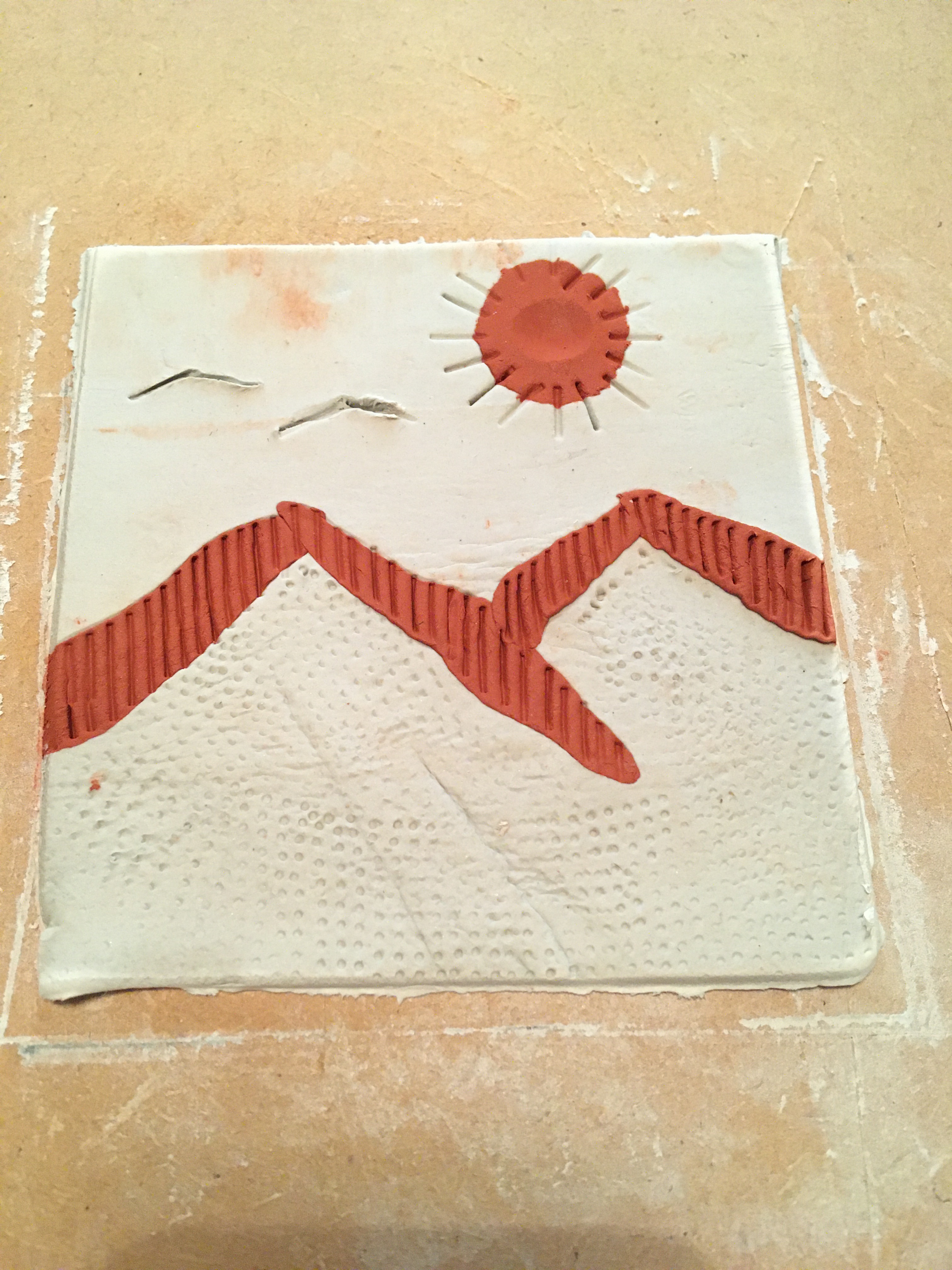 Clay tiles mountain scene
