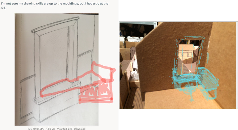 Angled window seat sketches