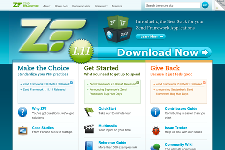 Screenshot of framework.zend.com